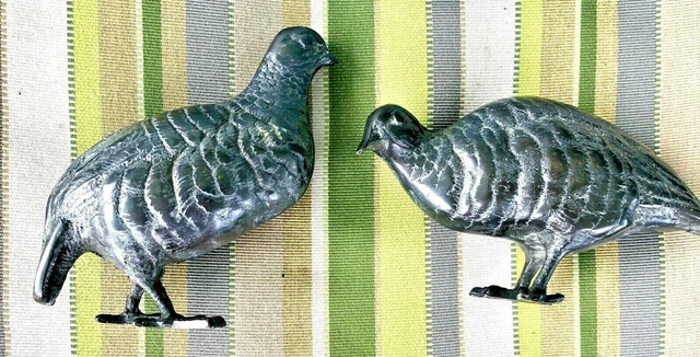 PAIR Quail bird bronze statue Meiji Taisho OKIMONO 7" Sculpture Japanese figure