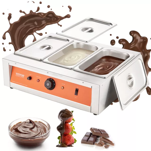 VEVOR Máquina de Templado de Chocolate 1500W Acero Inoxidable 3 Tanques de 3,3 L