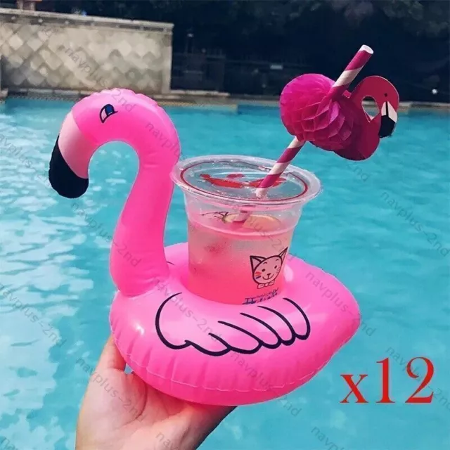 12X Flamingo Aufblasbar Pool Schwimmtier Badespielzeug Getränkehalter Schwimmrin