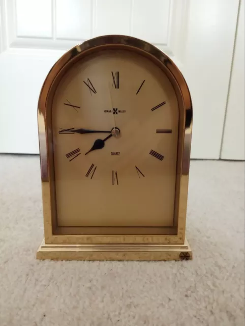 Vintage Howard Miller 8" Japan Brass Mantle Shelf Desk Quartz Clock Arch