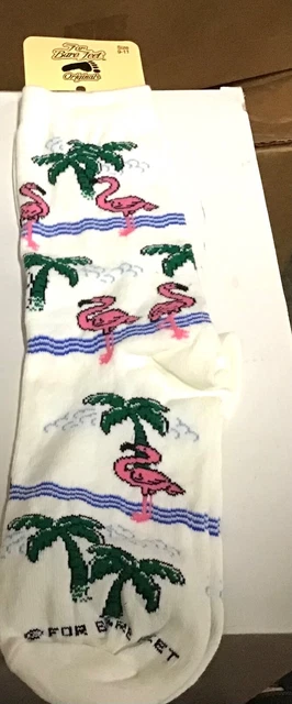 For Bare Feet Pink flamingo white socks 9-11 made in usa