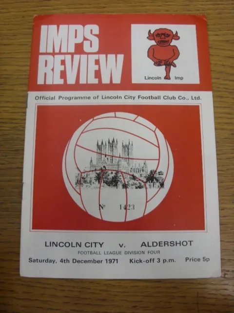 04/12/1971 Lincoln City v Aldershot  (Team Changes). Footy Progs are pleased to