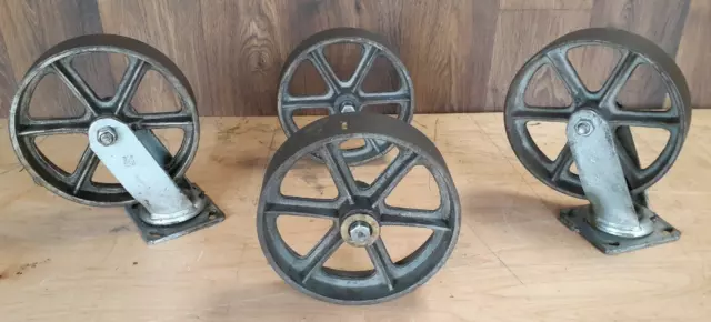 Vintage Cast Iron Wheels Industrial Factory Cart SET- Table Hit Miss Cart Wheels