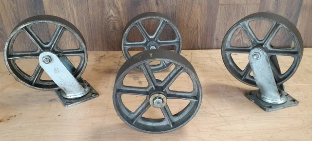 Vintage Cast Iron Wheels Industrial Factory Cart SET- Table Hit Miss Cart Wheels