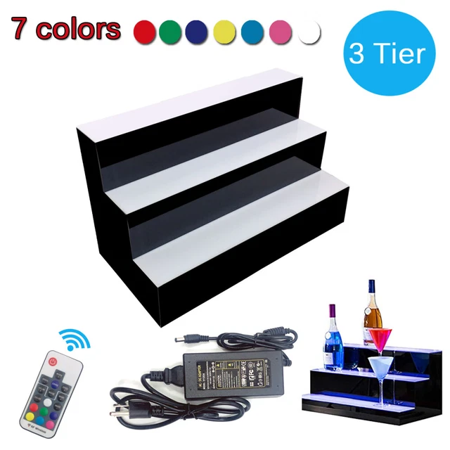 24" 3Step LED Lighted Liquor Bottle Display Shelf Bar Back Bottle Display Stand