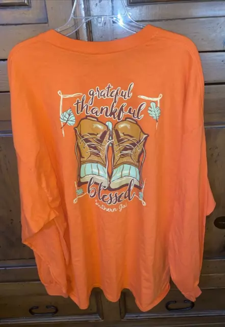 *NWT!* SOUTHERN GAL Long Sleeve T-Shirt-3XL-Orange-"Grateful-Thankful-Blessed"