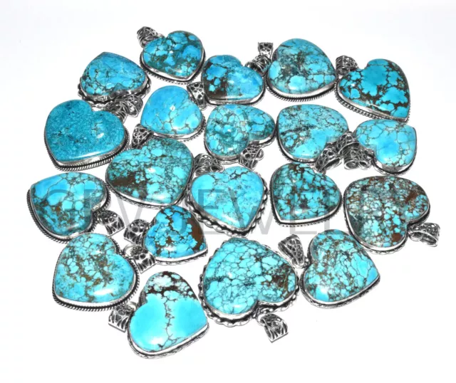 1000pcs Heart Shape Turquoise Gemstone Pendant Bulk Lot 925 Silver Plated Wh-119