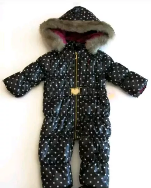 Juicy Couture Baby Girls Black White Polka Dot Snowsuit Fur JCQNG843 3-6M INFANT