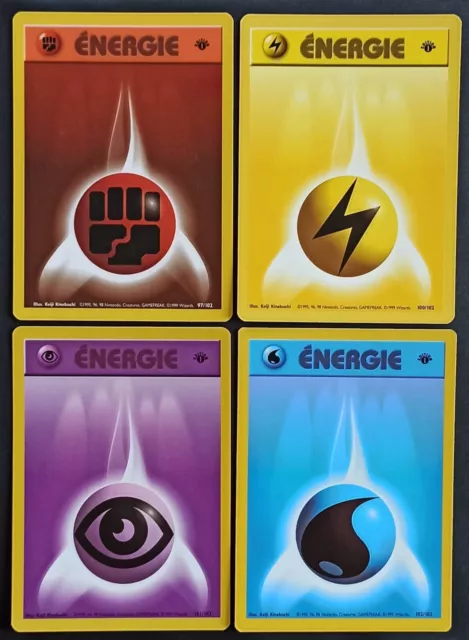 Lot 4 Cartes Pokémon Energie Edition 1 Terre Elec Psy et Eau - FR Très bon état
