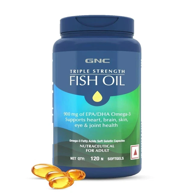 GNC TRIPLE STRENGTH Fish Oil Omega 3 Capsules 900 mg of EPA/DHA 120 CAP