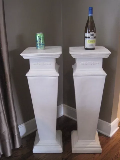 Pair of Estate White Plaster Pedestals, 35" Tall 2