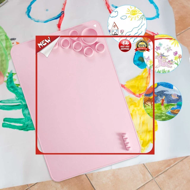 es DIY Silicone Painting Mat Sheet Children Paint Palette Pad Art Supplies (Pink