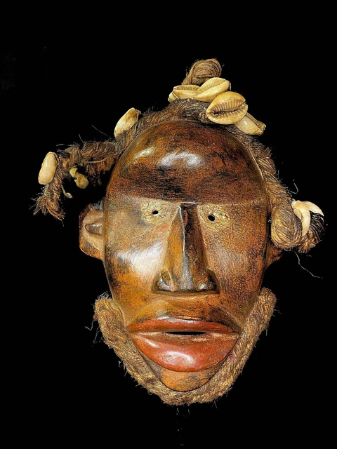 African Tribal Face Mask Wood Hand Carved Vintage Wall Dan People Mask-6624