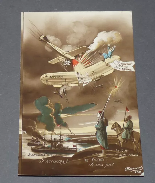Cpa Carte Postale Guerre 14-18 Patriotique 1915 Humour Aviation Zeppelin