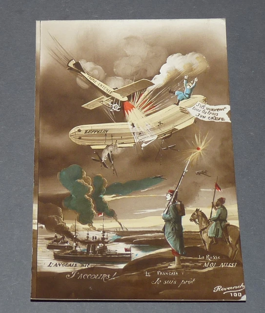 Cpa Carte Postale Guerre 14-18 Patriotique 1915 Humour Aviation Zeppelin