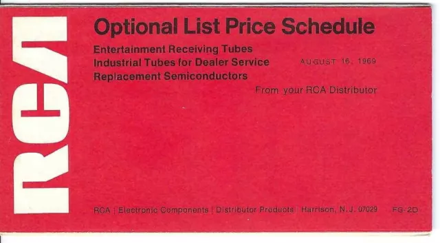 AH-042 RCA Optional List Price Schedule for 1969 Advertising Brochure Vintage