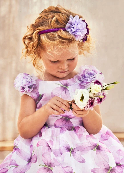 Abito elegante Mayoral per bambina vestito lilla con libellule da 2 a 9 anni