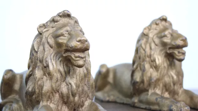 A Pair of Antique Late 19th Century Recumbent Cast Lions