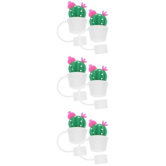 6 pcs Cute Cactus Silicone Straw Tip Caps Reusable Straws Covers Drinking Straw