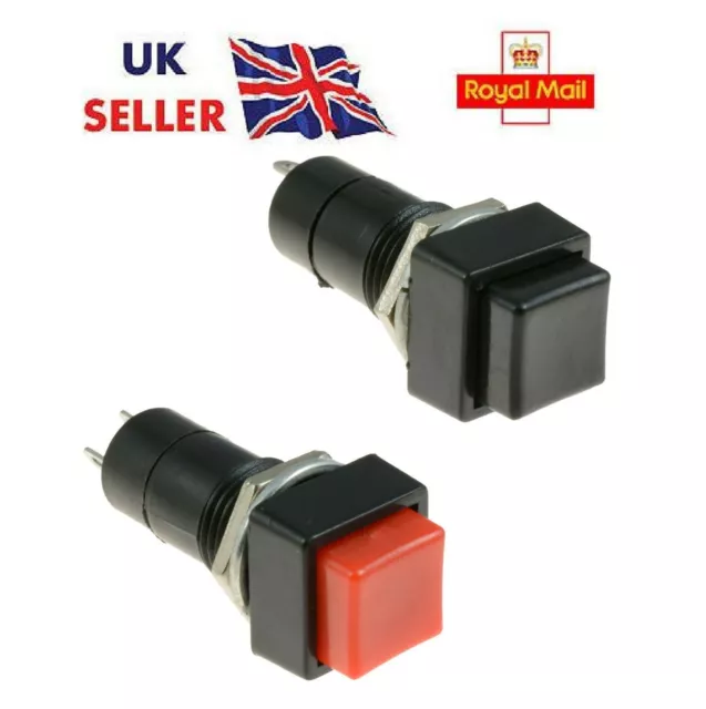 Square Momentary Push Button Switch Red /Black SPST Car Dash 12V PBS-11B, OFF ON