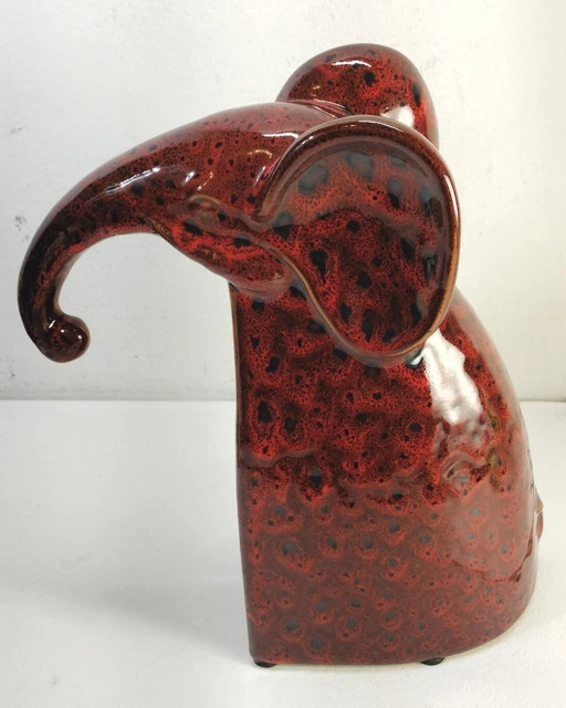 Ceramic Red Glaze Elephant Statue Figurine 10.5" X 5" Home Decor
