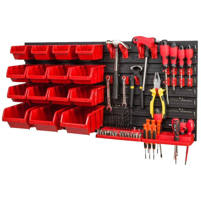 Lot De 46 Boîtes à Outils Empilables Bac A Bec Bleu Boites De Rangement - Panneau Porte Outils 230 X 78 Cm, Crochets A Outils Cles, Tournevis