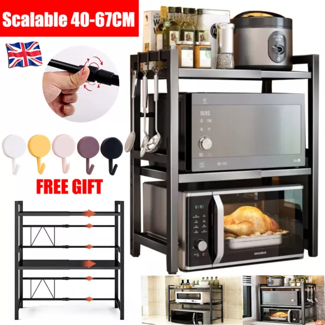 3 Tier Expandable Microwave oven Rack Stand Storage Holder Kitchen Corner Shelf 2