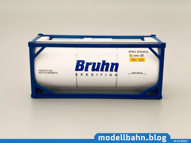 Weißer blauer 20ft Tank-Container "BRUHN" in 1:87 (H0)