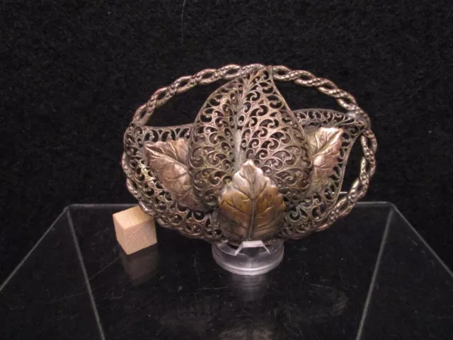 Vintage Silver Colored Brooch Pin Intricate Leaf Design