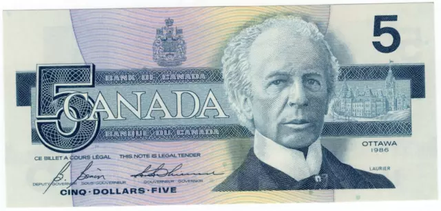 1986 Bank of Canada $5 Dollars Note - Bonin/Thiessen- GPW2689426 - UNC