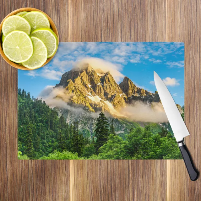 Green Blue Forest Mountain Glass Chopping Board Kitchen Worktop Saver Protector 3