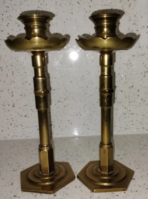 Vinatge  Pair Heavy Moulded Solid Brass English Candlesticks 8¼ Tall