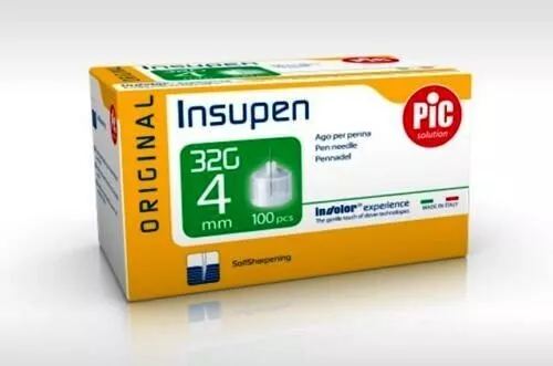 Insupen Original 32G x 4mm Ago Penna PIC 100 Pezzi-Scade Marzo 2028