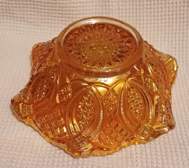 Iridescent lustre vintage marigold Carnival Orange small glass bowl