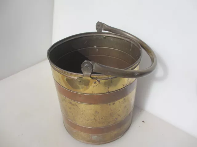 Antique Brass Coal Bucket Bin Scuttle Planter Plant Old Copper Straps