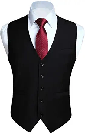 HISDERN Mens Suit Vest Business Formal Dress Waistcoat Vest with 3 Pockets for