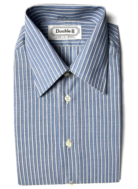 Camicia doppia due da uomo a righe 15 vintage classica anni '70 INUTILIZZATA blu a righe BB