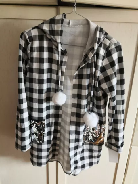 Camicia Ragazza quadri bianco e nero tasche pajette 14 anni Nuovo con cartellino