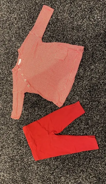 Lovely Next Baby Girls Red Stripe Top & Leggings Outfit Age 3 - 6 Months