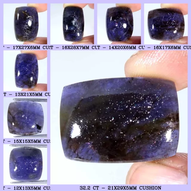 Unheated African Blue Iolite Sunstone Loose Gemstone Cushion Cabochon Natural