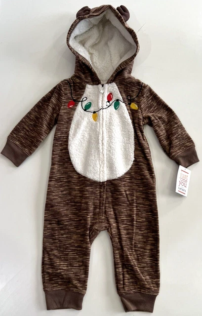 Just One You Carter's Baby Boy's Reindeer Fleece Jumpsuit Brown, NB, 3M, 6M New