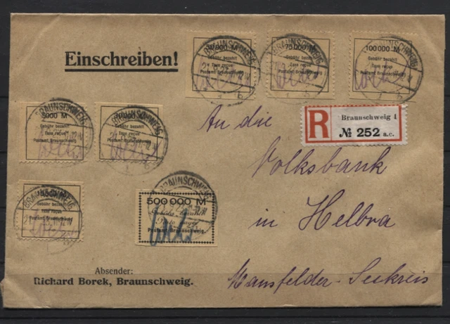 Gebührenmarken Fa. Borek komplett auf R-Brief Braunschweig nach Helbra (B02915) Gebührenmarken Fa. Borek komplett auf R-Brief Braunschweig nach Helbra (B02915)