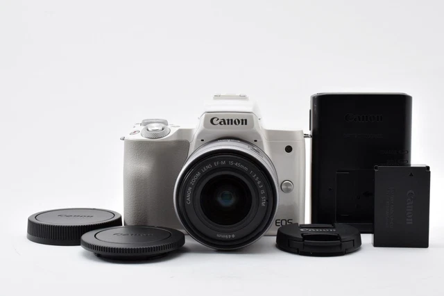 NEAR MINT CANON EOS Kiss M White with EF-M 15-45mm F3.5-6.3 IS STM