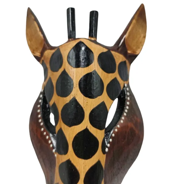 Giraffe Brown Dots Animal Wood Mask Hand Carved Safari Tribal Wall Decor Hanging