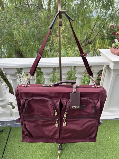 TUMI 'Alpha' Nylon Classic Bi Fold Garment Bag Burgundy Extra Large Shoulderhook