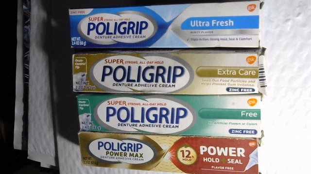 Total 4 Boxes Poligrip Denture Adhesive Cream  Assorted Flavors See Descriptions