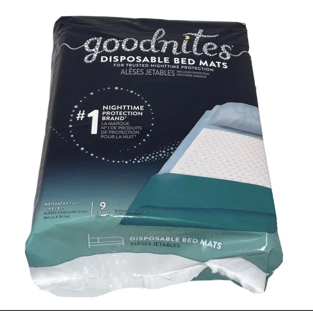 Alfombrillas desechables GoodNites - 9 unidades selladas 2,4 x 2,8 ft paquete de 9 talla 32519