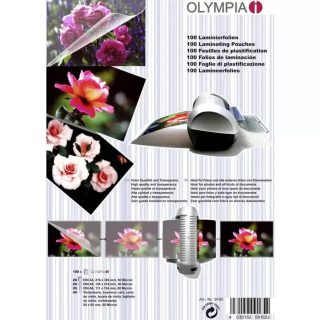 Olympia Feuille de plastification DIN A4, DIN A5, DIN A6, 95 x 60 mm 80 micron