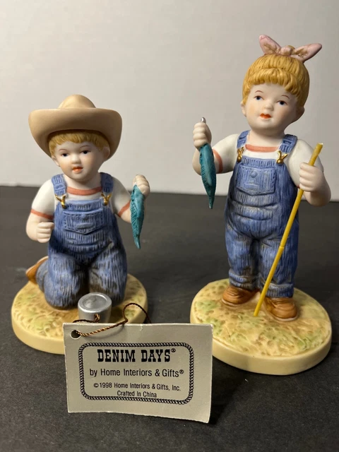 VTG Homco Denim Days Figurines Danny & Debbie "Catch of the Day" #15331-98 *H23*