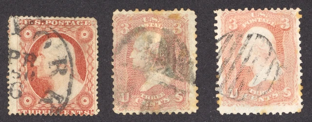 USA, 1857-61, Mi 9, 18(2), 3 cent Washington, 3 times